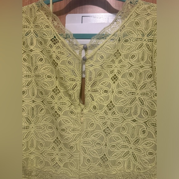 Anthropologie Chartreuse Lace Midi Dress Size 4 - Picture 8 of 14